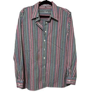 Foxcroft Women’s Multicolored Pink Green Blue White Plaid Button Down Blouse